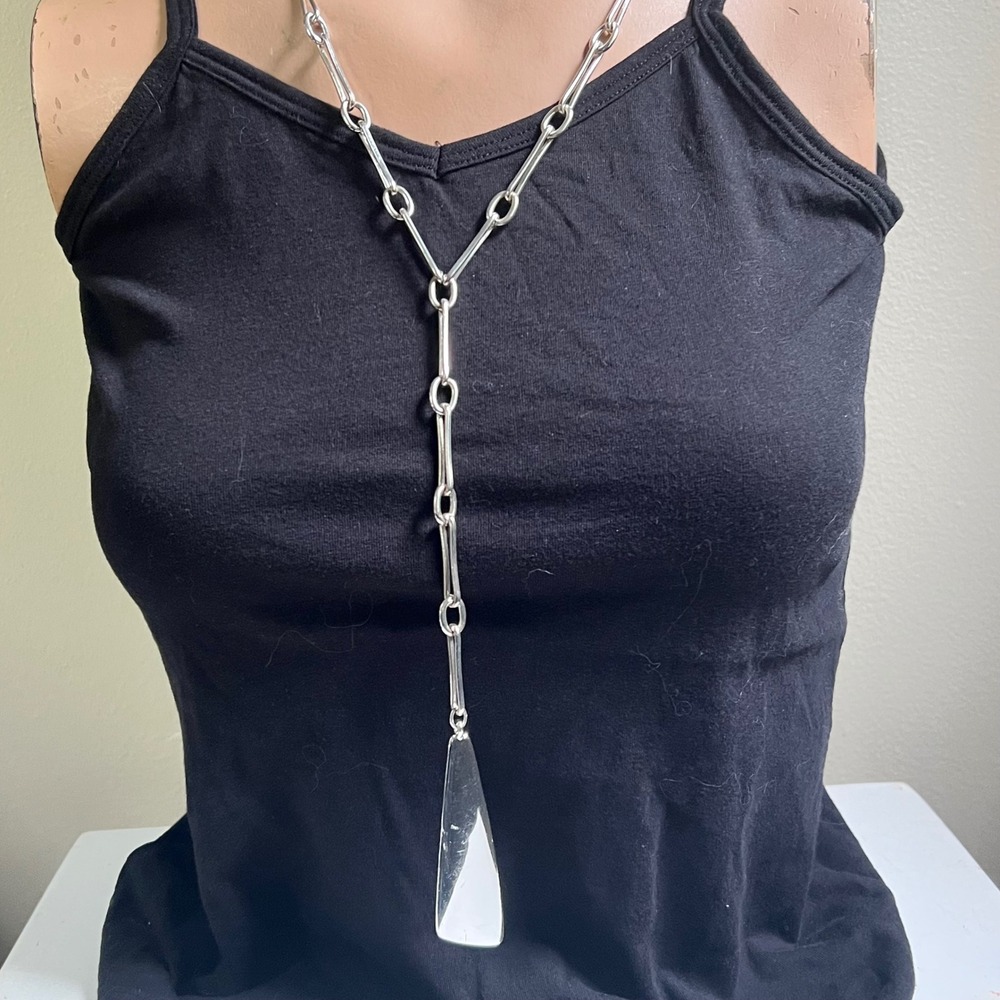 rlm soho silver tone geometric y-necklace long paperclip link chain modernist